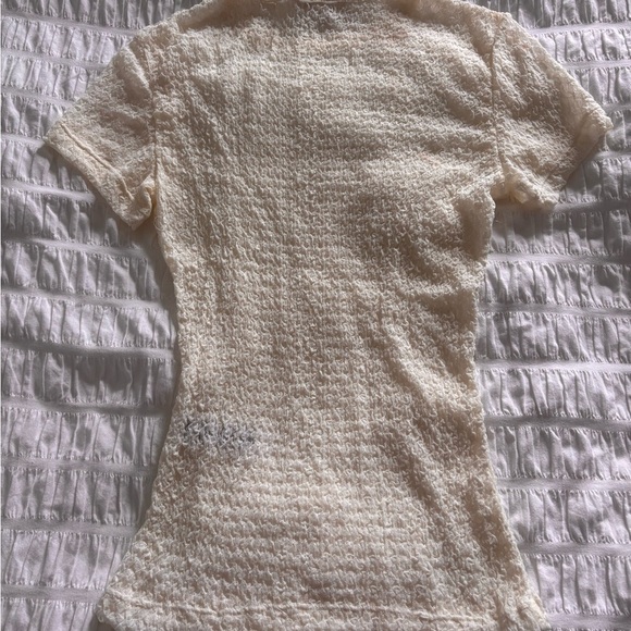 Frame Denim Cream Smocked Polo Tee - Picture 6 of 8